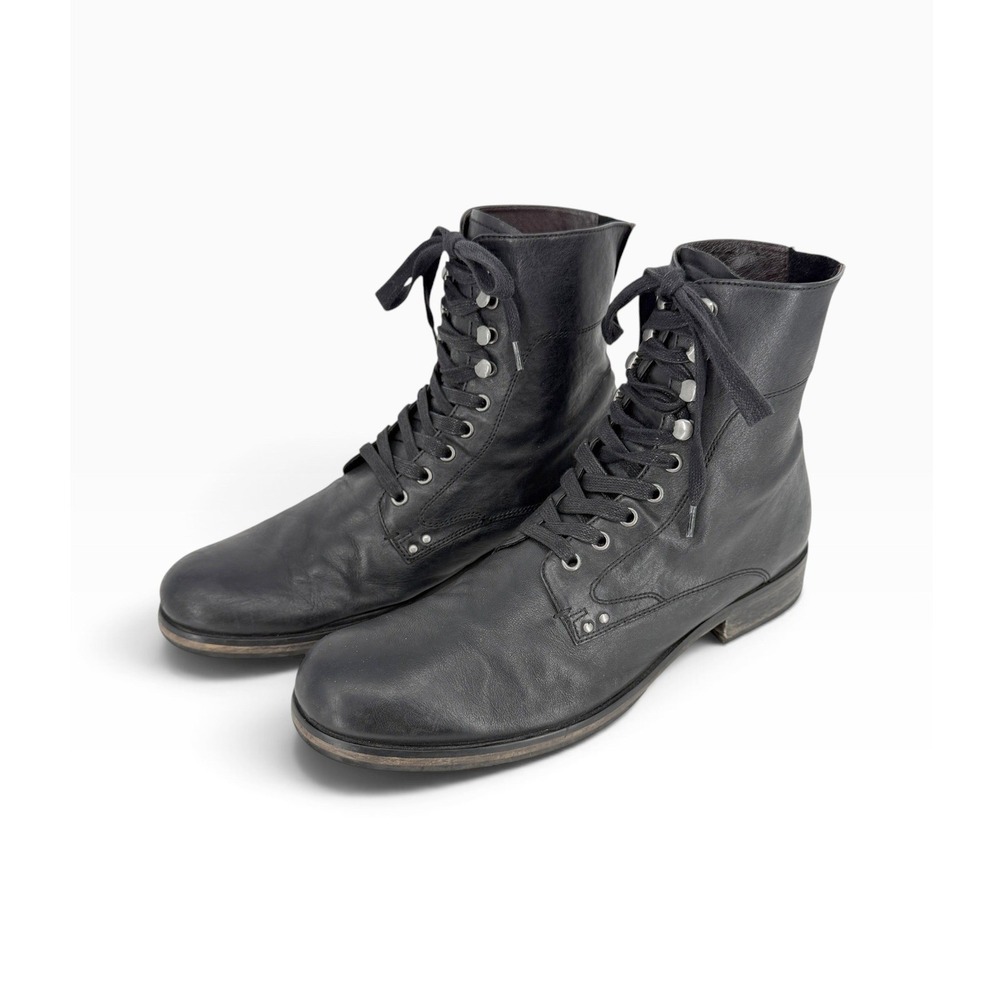 John Varvatos USA Black Leather Lace Up Combat Boots Mens 10.5M